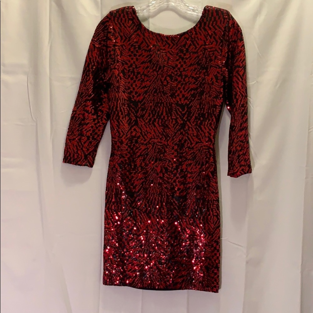 SYLK Red Long Sleeve Sequin Tunic Dress